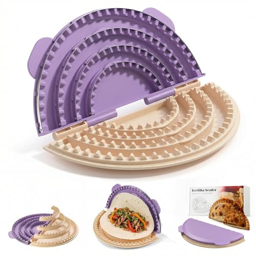 Image of 4-in-1 Tortilla Sealer - Multi-Size Tortilla Crimper for 4 inch, 6 inch, 8 inch, 10 inch Wraps, Quesadilla Crimper with Detachable Shark Tooth Design, Stainless Steel Edge, Suitable for Making Sealed Taco, Dumpling