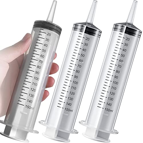 Image of 3 PCS 150 ML Large syringes , Plastic Garden Industrial syringes for Scientific Labs, Measuring, Watering, Refilling,Filtration Multiple Uses