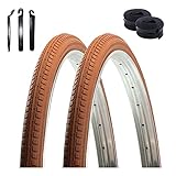 2 x Kenda K-142 Fahrradreifen Fahrradmantel Braun 40-635 (28 x 1 1/2) + 2 x Schläuche AV inkl. Reifenheber