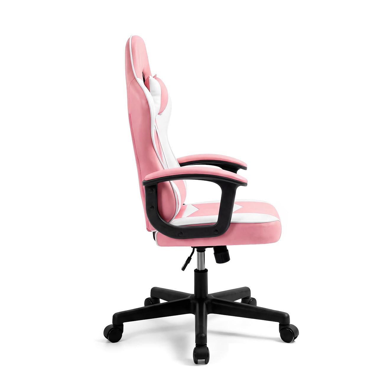 duehome | Chaise de Gaming Raptor Ergonomique réglable en Hauteur avec Roues à 360°, Design Racing, Finition Rose et Blanc, Dimensions : 50 cm (Largeur) x 68 cm (Longueur) x 116-125 cm (Hauteur)