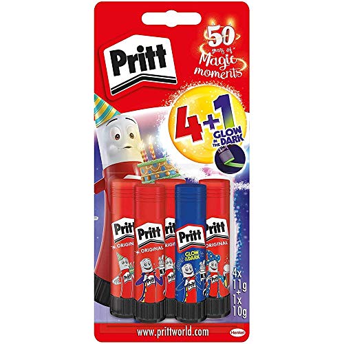 Pritt Klebestift, sicherer und kinderfreundlicher Kleber für Kunst und Bastelarbeiten, starker Klebstoff für Schule & Bürobedarf, 4+1 Multipack, 5 Stück