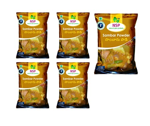 NSP Natural Spice Products |Sambar Powder | Naturally Processed with Natural Oils |Farm Picked Fresh Natural Seeds|Blended Spice for Authentic Taste and Colour | Unadulterated |5x100g (Pack of 5, 100g each)