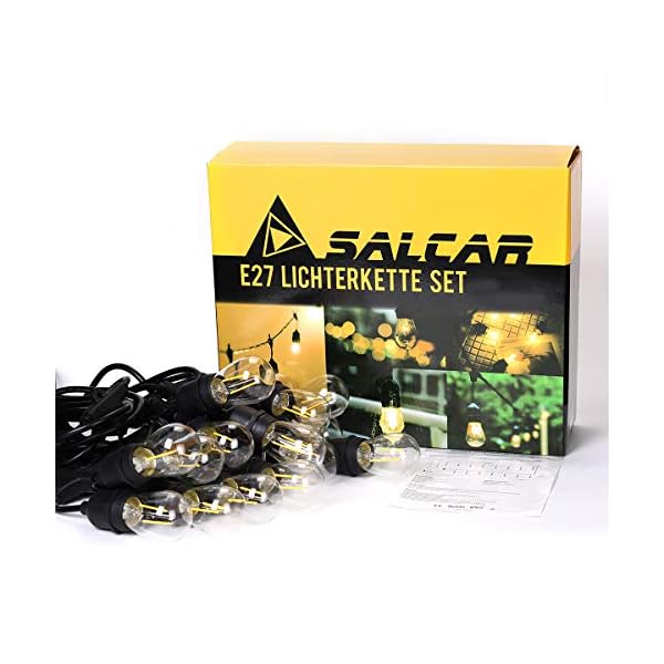SALCAR 15m Außen LED Lichterkette Garten, 15 x E27 LED Glühbirnen IP65, S14 Deko Lampe Wasserdicht Dekolampe für Haus… – Bild 8