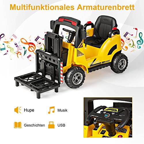 COSTWAY 12V Kinder Elektro Gabelstapler mit Licht und Musik, Elektroauto mit anhebbarer Gabel und Palette, inkl… – Bild 5