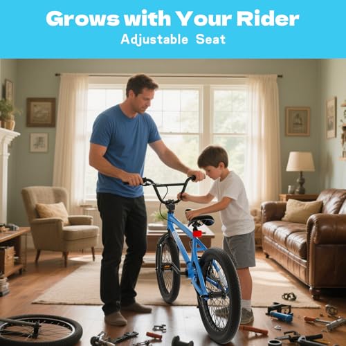 KORIMEFA Freestyle BMX Bike 18 inch Kids Boys Trick Bicycle for 7-12 Years Old, Pro Pegs/Guro Could Choose, Hi-Ten Steel Frame, Beginner-Level to Advanced Riders