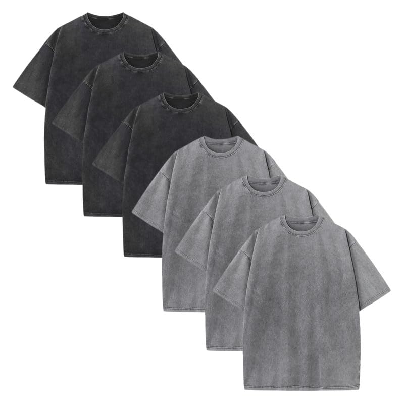 Cotton Tshirts 6 Pack:Oversized Crew T-Shirts Short Sleeve Vintage Tees Mix Colors Basic Tops for Men Women