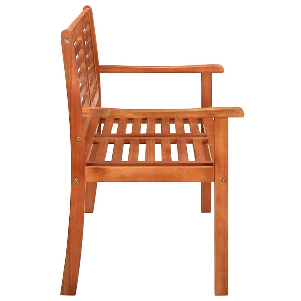Banco de jardín de eucalipto macizo de 120 cm, 2 plazas, con cojín para terraza y balcón, estructura de madera maciza robusta con asiento ergonómico, incluye cojín acolchado para