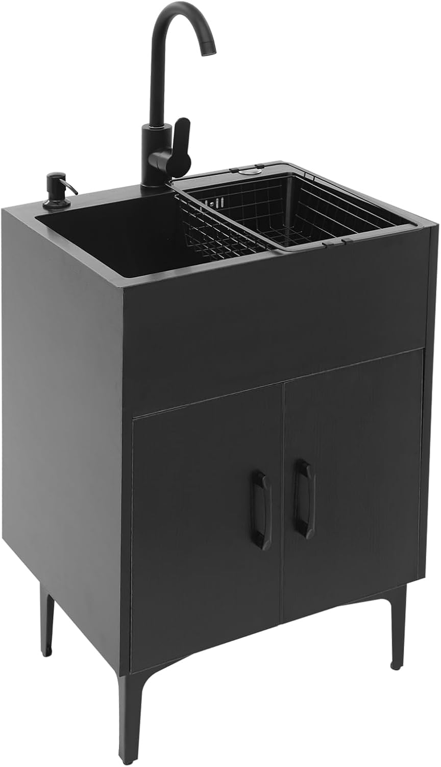 Laundry Sink with Cabinet Freestanding Utility Sink 20" Bathroom Vanity with Sink Stainless Steel Laundry Room Sinks for Laundrys Room, Garage, Basement