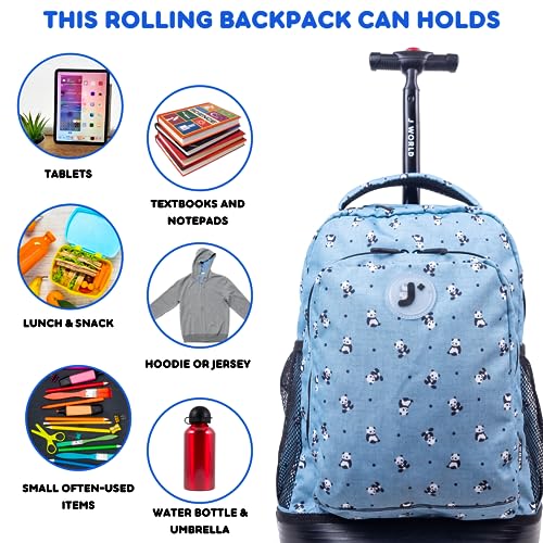 Image of J World Sunny Rolling Backpack for Kids. Roller Bag With Wheels, Panda