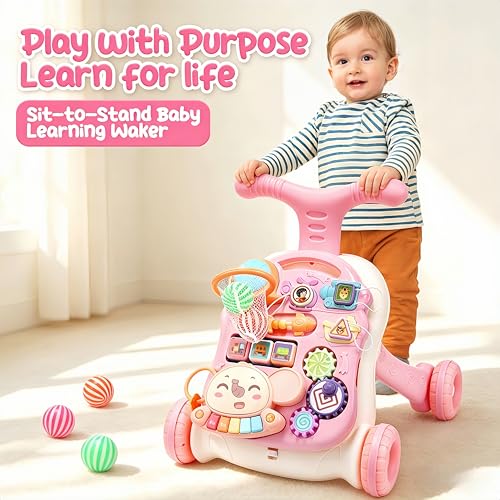CUTE STONE 2-in-1 Baby Walker for Girls, Toddlers Learning Walker, Early Educational Push Walking Toys with Detachable Activity Center for Infants 12+ Months - Image 2