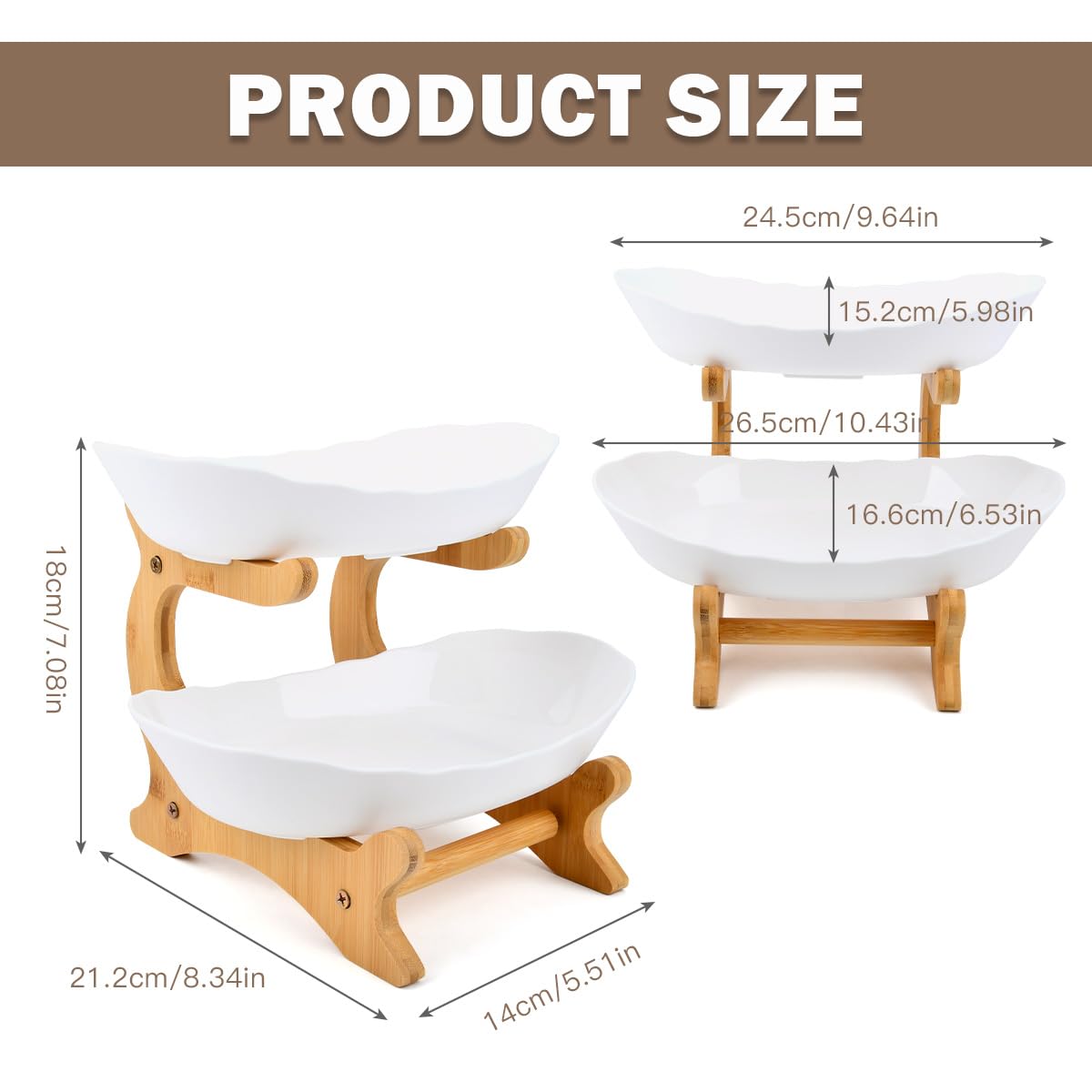 Cesto Frutta 2 Piani DODUOS - Portafrutta Moderno In Bambù Con Doppio Vassoio - Foto 2