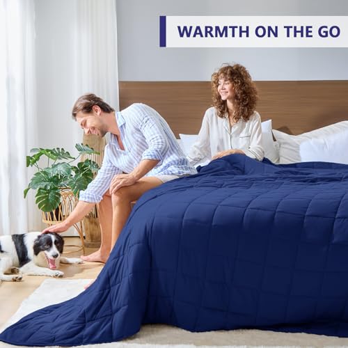 Image of King Size Weighted Blanket for Adults (25 lbs, 80 inch x 87 inch, Navy & Blue) Cooling Heavy Blanket for Sleeping Perfect for 240-260 lbs, Breathable Blanket for Adults & Couple All Season, Machine Washable