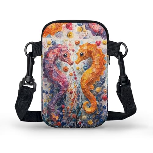 Image of Hawaiian Tribal Small Crossbody Bags for Women Cell Phone Bag Purse, Sea Turtle Zipper Sling Purses Shoulder Bag