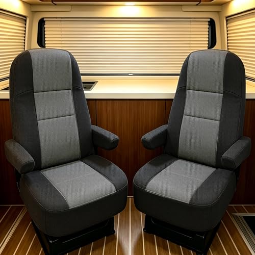 Fioqe 2Pcs RV Seat Covers for Captain Chair with Arm Rest Covers Comfort-Fit Stretchable Design for Class A Motorhomes Durable Side Storage Pockets & Easy Installation - Gray
