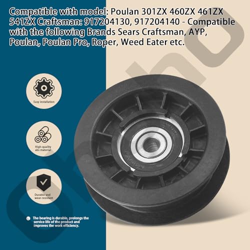 539110311 Flat Idler Pulley (OD: 3-1/2”, ID: 3/8”, Height: 1-1/16”) Compatible with Husqvarna CZ Series RZ Series RZ4623/Craftsman/Poulan 460ZX/Rotary Lawn Mower - Replace 539-110311 (1) - Thumbnail 7