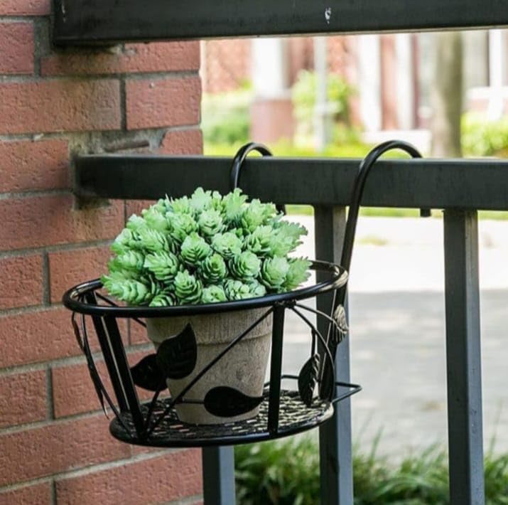 Crown Round Iron Balcony Railing Basket Plant Stand for Multiplaces | Plant Stand for Balcony | Railing Basket for Planters Pots - Black (Pack of 1) (B0CR8XQ5ML) Amazon Price History, Amazon Price Tracker