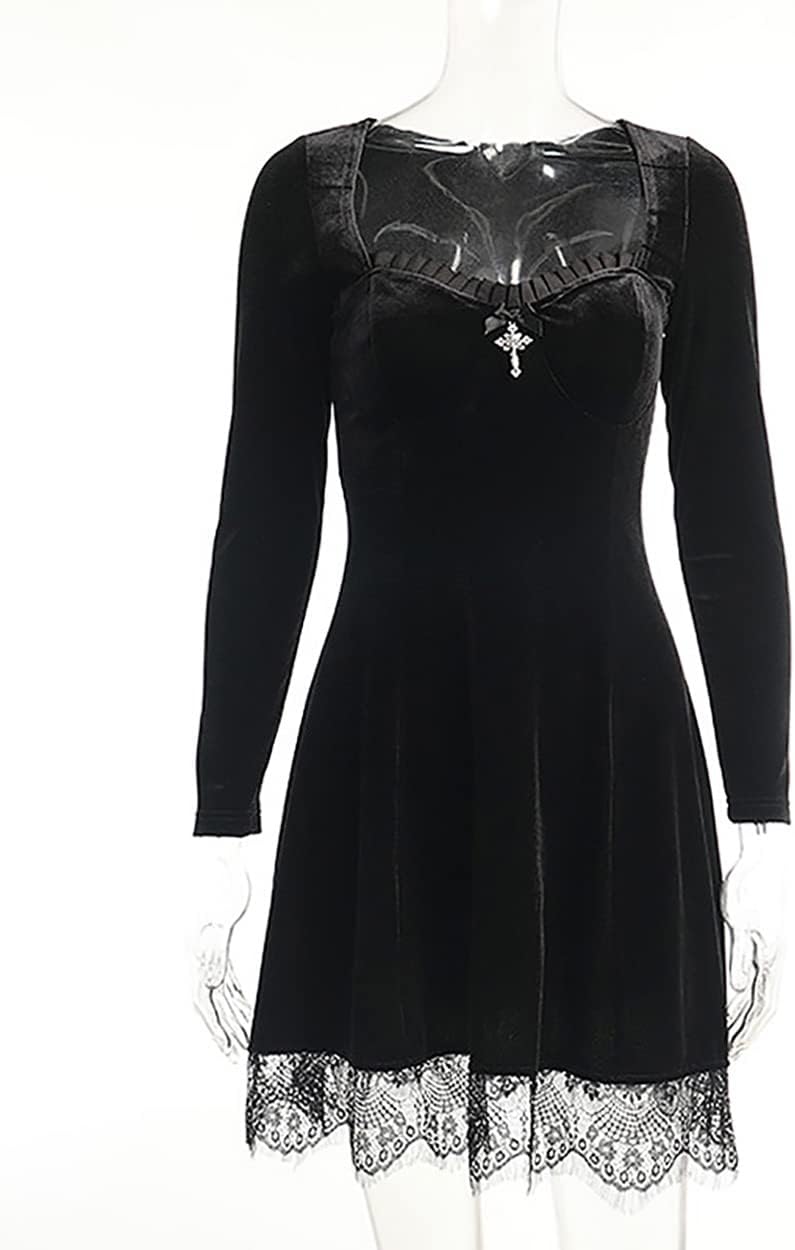 TSMNZMU Gothic Lolita Dress Velvet Long Sleeve Vintage Vampire Dresses Punk Grunge Witchy Dress Emo Alt Fairy Dress - Image 3