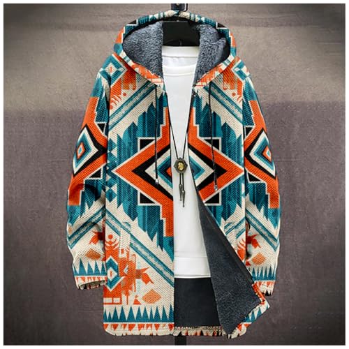 Oversized Western Aztec Long Hooded Cardigan for Men Ethnic Vintage Tribal Print Sweater Coat with Pockets2