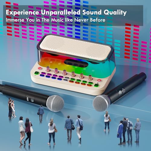 Image of Portable Karaoke Machine with 2 Wireless Microphones, Bluetooth PA System Speaker with EQ Control, Vocal Removal, Noise Reduction, Reverb & Sound Effects, for Singing /Live Streaming /Gaming /Home Party