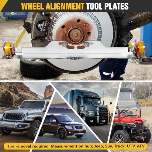 Image of Wheel Alignment Tool, Toe Alignment Tool Plates, Including Tape Measure and Gloves, for Quick and Accurate Measurement of DIY Car Front-end Adjustments (Silver)