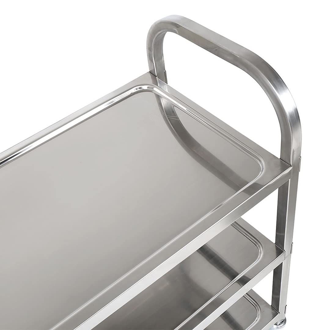 Islas de Almacenamiento móviles Carros de Servicio, Coche de Servicio de 95 x 50 x 93 cm, 3 niveles Con Estantes de Almacenamiento de Ruedas Para Hotel de Cocina, Acero Inoxidable