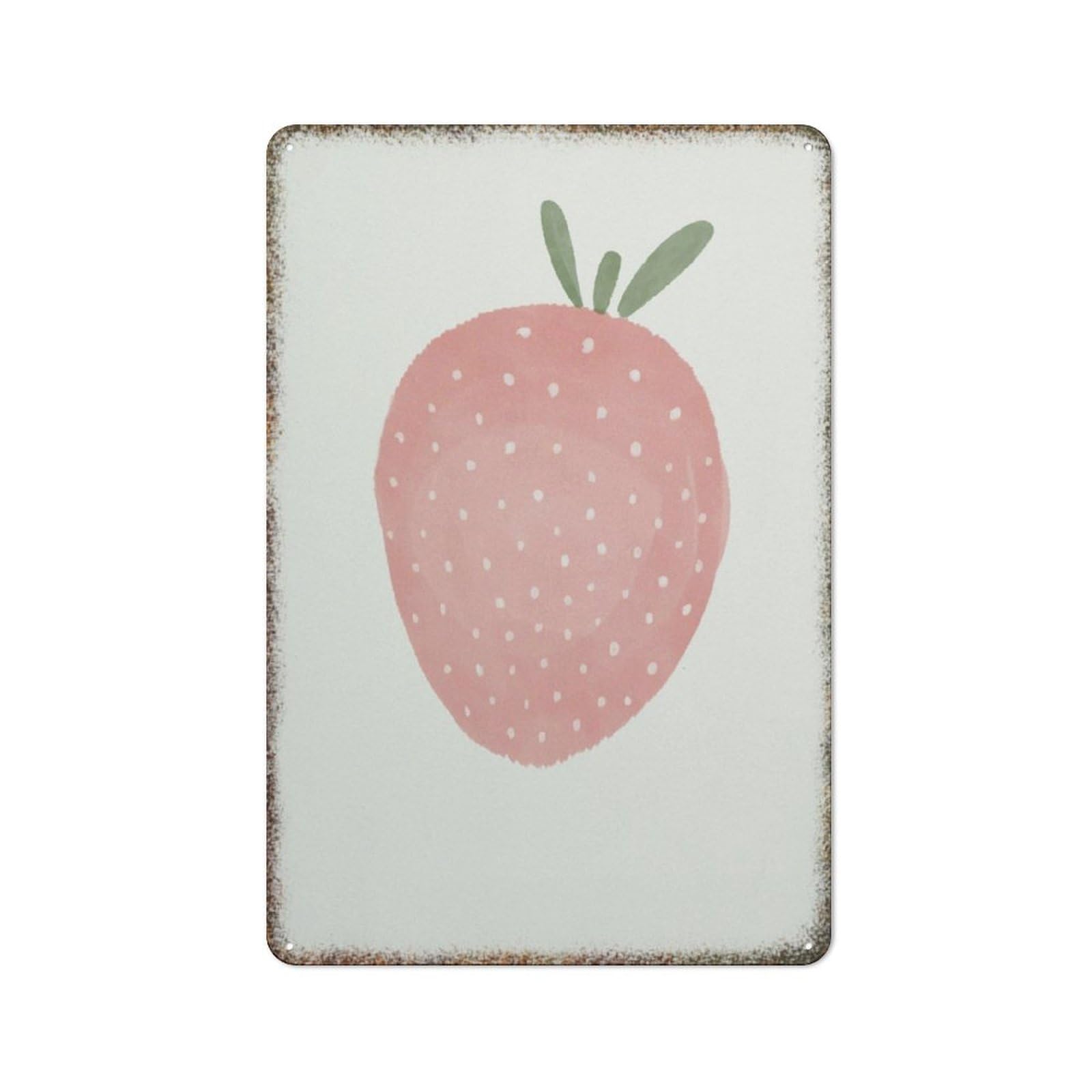 Watercolor Strawberry Fruit Print Retro Metal Sign Kids Bedroom Playroom Cute Wall Art Home Decor Plaque 8x12 Inch