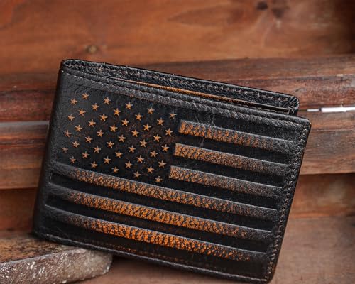 DK86 Wallet for Men Slim Rfid Bifold Genuine Leather 2 ID Window With Gift Box (black brown with US flag)2