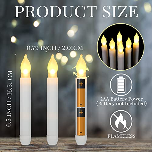 Image of Macarrie 60 Flickering LED Taper Candles, White Candle White Light