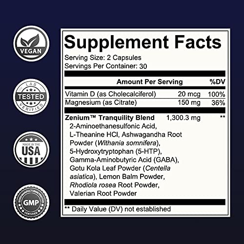 Zenium Stress Relief Supplement & Support Item for Women & Men | Anti Tension | Stop Worry & Nervousness | Boost Mood | Happy Pills | Fight Cortex Fatigue |60 Capsules | Calm The Body & The Mind - Image 7