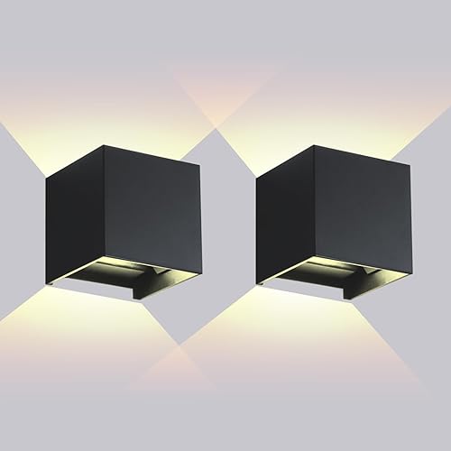 Luces de pared para exteriores, 2 unidades, 3000 K, luz de porche al aire libre, aplique de pared moderno, lámpara de pared para exteriores, 20 W,