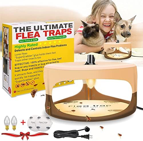 Flea Traps for Inside Your Home,Flea Light Trap for Indoor,2023 Upgrade Flea Trap with Light Refills and Sticky Pads,Flea Killer for House,Sticky Flea Bed Bug Trap Safe for Kids Cats and Dogs