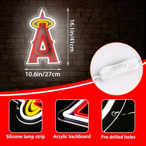 Image of Baseball Neon Sign for Wall Decor Baseball Team Sign for Sport Club Dimmable Led Neon Light for Man Cave Bedroom Garage Birthday Party Baseball Room Size 16.1 * 10.6 In(ZYLD129-Angle)