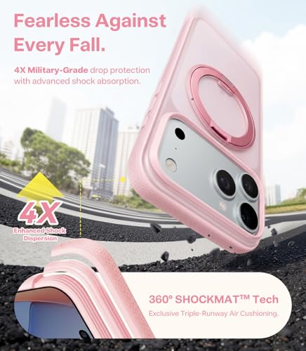 Image of TORRAS for iPhone 17 Pro Max Case, 360 Magnetic Stand, [Fit for MagSafe] [4X Military-Grade Protection] Slim Case for iPhone 17 Pro Max Phone case,6.9 inch, Translucent Pink, Ostand O3 Fitness Series