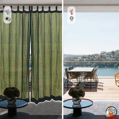 Image of HIPPO 160 GSM Outdoor Sun Blocking Balcony Loop Curtains Sun & UV Protection, Light Filtering 3FTX9FT Long Door Curtain (Camouflage-Green)