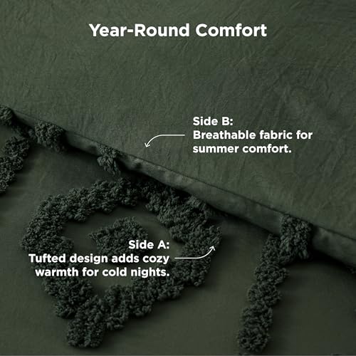 Image of Bedsure Boho Tufted Green Comforter King Size, GentleSoft 3 Pieces Boho Farmhouse-Style Decor Bedding, Exquisite Bedding for All Seasons, 1 Bed Comforter, 2 Pillow Shams, 104x90 Inches