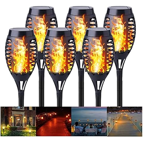 Flame Light Garden Torches IP65 Waterproof Solar Flame Torches Lights Solar Lights with Realistic Flames Automatic On/Off Solar Lights Pack of 6 Cover