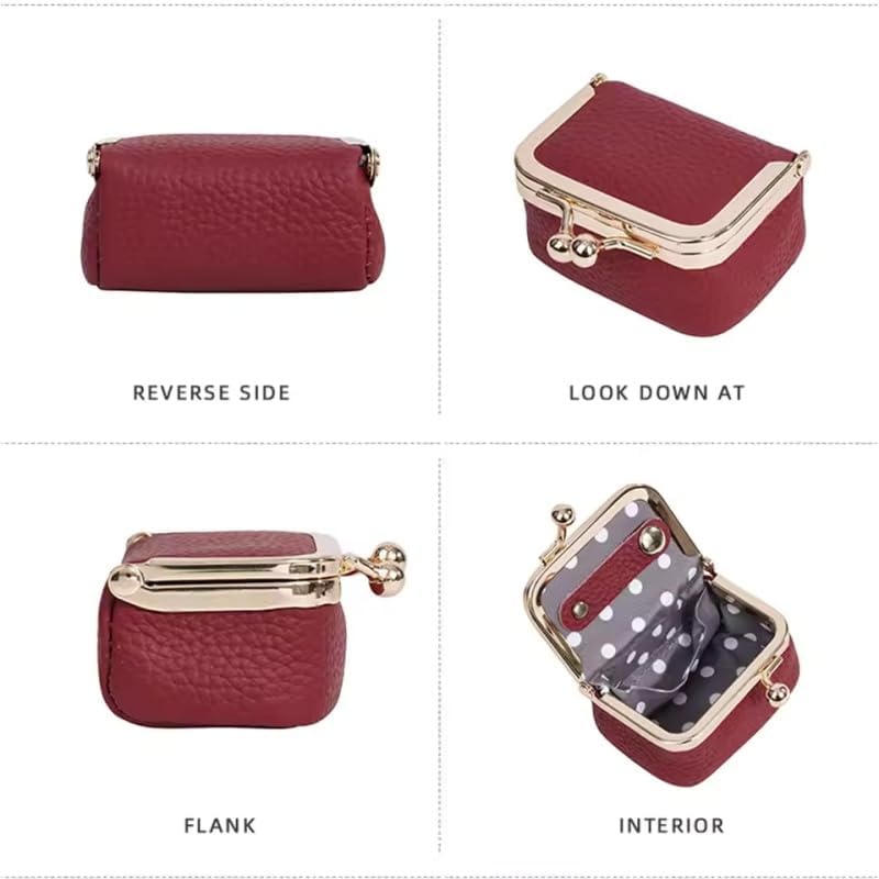 Genuine Leather Mini Jewelry Box,Vintage-Inspired Travel Jewelry Case with Kiss Lock,Mini Travel Ring Box for Women,Perfect for Earrings, Rings, Necklaces (Red) image 4