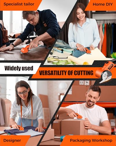 Electric Cardboard Cutter Scissors with LED Light, 2600mAh Rechargeable Battery, Brushless Motor, Tungsten Steel Blade, Cuts Cloth, Leather, Carpet, light orange