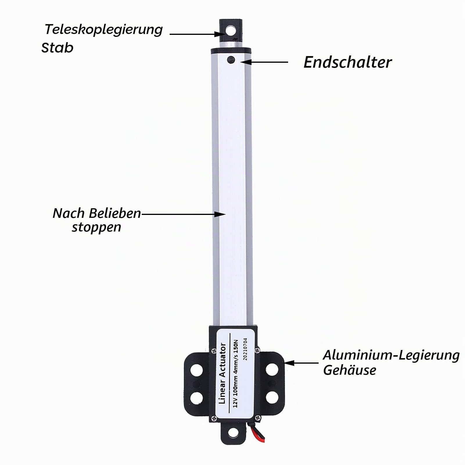 Elektrischer Linear Aktuator, 4 Hub 12V DC Mini Motion Actuator Klein, 12V Eingangs Spannung Low Noise Kurzschluss Schutz Elektrischer Micro Linear Aktuator für Fenster öffner (Hub 100mm-15mm/s-50N)