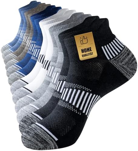 Niorasen Sneaker Socken Herren, 6 Paar, gepolsterte Sportsocken | 80% Baumwolle mit atmungsaktivem Mesh, Frotteesohle, Fußgewölbestütze und Fersenlasche; für Laufen, Sport und Allt