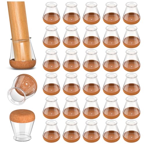32 pièces Protection Pied de Chaise, Transparent Protege Pied de Chaise, Ronds Patins pour Chaises en Silicone avec Feutre épaissi, Convient aux planchers de Bois Franc (Fit:14-20mm)