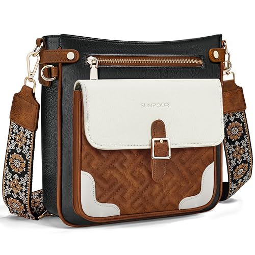 Image of large leather crossbody bags for women,Quilted crossbody purses | RFID Multi-Pocket Womens Crossbody Bag,Travel Purse with Pockets,Structured Cross Body Purse,Fits 10.9 inch iPad,Gift