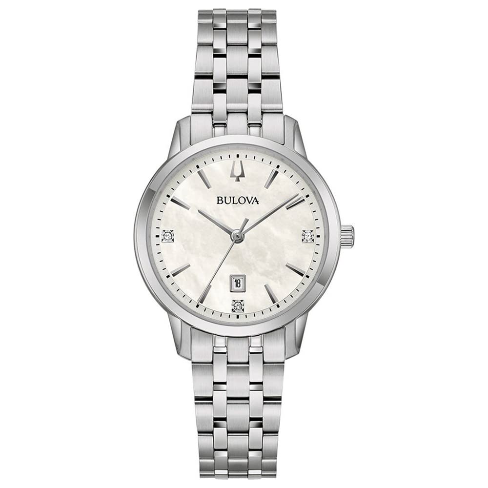 Bulova Reloj analógico de Cuarzo para Mujer con Correa de Acero Inoxidable 96P233, nácar, Pulsera