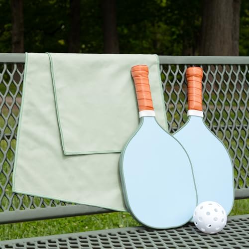 S&T INC. Gym Travel Towel, 3 Pack, Cooling Towels for Camping, Yoga, Home and Gym Bag, 3 Storage Bags Included, 12 Inch x 40 Inch, Microfiber, Sage Green