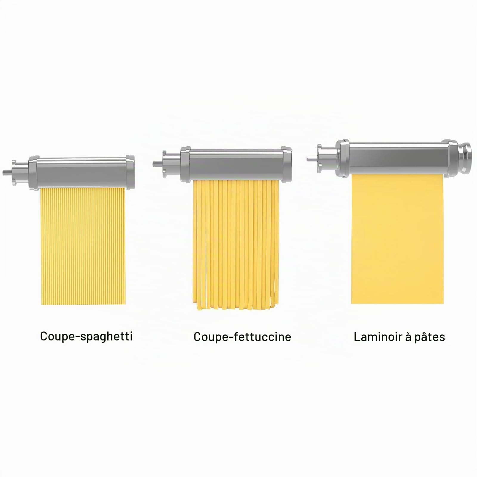 Eascandy Set d'Accessoires pour Pâtes 3-en-1 pour Kenwood kMix | Set Laminoir et Découpeuses en Acier Inoxydable | 8 Épaisseurs, Accessoires Fettuccine et Linguine Compatible avec Robot Kenwood