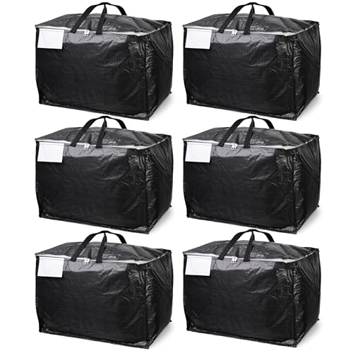 Moving Bags - Moving Boxes Storage 100L - WATERPROOF Grade Reusable Zippered Tote for Moving House Clothes Storage Camping Attic & More Industrial Strength Laundry & Utility Bag (6 Bags)