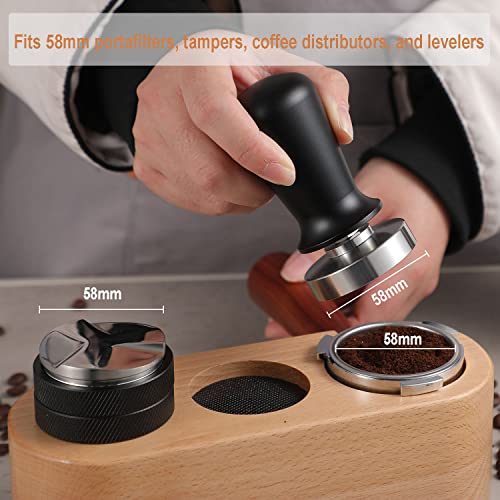 Wood Coffee Filter Tamper Holder Wooden Espresso Tamper Mat Stand Tamper Station Wooden Base, Espresso Tamper Mat, Food Safe Wooden Coffee Tamp Mat Anti-Slip - Three Holes(58Mm) #TOP1