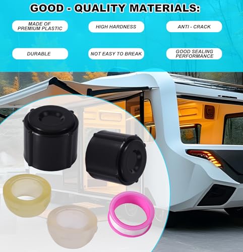 Image of Tinoaly 2pcs Low Point Drain Seals /Caps with Sealing Ring & Tape, Plastic RV Drain Cap for RV Camper Travel Trailer 1 /2 Inch Hot & Cold Water Lines Connects to Pex Pipe /Tubing Fittings
