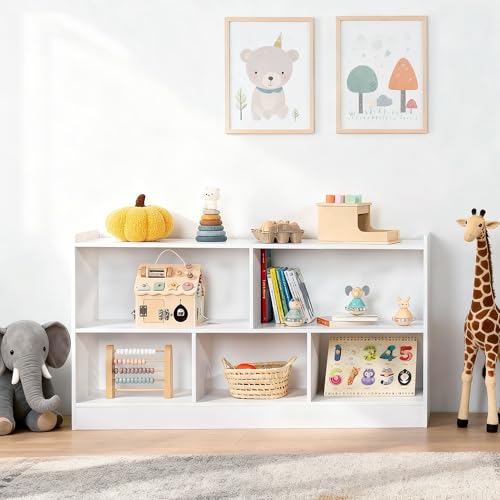Image of Leeshyah 5-Section Wooden Toy Shelf for Kids, Montessori Shelf Storage with Open Shelving & Customizable Layout | Safe, Sturdy Design for Kids Room, Classroom & Playroom White