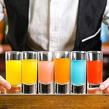Crystal Clear Transparent Heavy Base 60ml Shot Glasses Pack of 6, Tall Glass Set for Whiskey, Tequila, Vodka | Round 60ml, Pack of 6